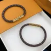 With BOX Women Men Leather Bracelets Brown Old Flower Letter Lover's Charm Bracelet Bangle Gold Color Jewelry Accessories 17 278U