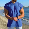 Men's T Shirts Man White Blue Sleeveless T-shirt Summer V-neck Tshirt Xxxl Casual Fit Tank Top Male Waffle Fabric Boys Plus Size Tee Shirt