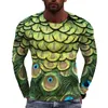 Men's T Shirts Summer Peacock Pattern Printed Long Sleeved T-shirt Plus Size O-Neck Comfortable