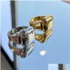 Полоса кольца глянцевое квадратное кольцо мода с золотой личности легкий роскошный темперамент металлический холодный стиль Простые мужчины и женские ювелирные изделия DH3UM