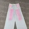 Luxo de luxo tingimento rosa jeans calças femininas calças de jeans azul casual jeans designer elegante jean calça