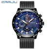 Crrju Mens Watches Top Men Sports Chronograph Watches Men's Quartz Clock Male Full Steel Wrist Watch288B