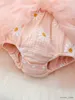 Flickas klänningar nyfödda baby flickor söta tusensköna blommor långa ärmar tyll lapptäcke bodysuit semester party rosa prinsessan klänning