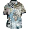 Polo's PoloS Polo's Polo Shirt Big and Tall Map Turndown Short Sleeve Spring Summer Sports Fashion Streetwear Outdoor Street Tops