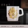 Vinglas av draken high-end guld inlagd jade glaserade porslin vatten kopp kaffe hushåll personlig te set tecup kontor