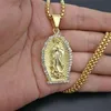 Pendant Necklaces Stainless Steel Virgin Mary Necklace For Men Hip Hop Rapper Jewelry With 60cm Gold Color Link Chain230Z