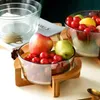 Bowls 1 Set Glass Salad Bowl Heat Resistant With Wooden Base Serving294P