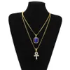 Ägyptischer Ankh Key of Life Bling Strass und Anhänger mit rotem Rubin Anhänger Halskette Set Bling Bling Männer Mode Hip Hop Jewelr2646