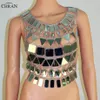 Chran Mirror Perspex Crop Top Chain Mail Bra Halter Necklace Body Lingerie Metallic Bikini Jewelry Burning Man EDM Accessories Cha310g