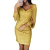 Women's Sexy Sequin Fringe Long Sleeve Buttock Nightclub Party Dress V Neck Elegant Slim Dresses For Women 231221