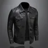 Men's Motorcycle Leather Jacket Large Size Pocket Black Zipper Lapel Slim Fit Male Spring and Autumn High Quality Pu Coat M-5Xl 231221