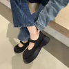 Scarpe eleganti Spring/Autunno Women Round Toe Platform Slip Leather per Sweet Button Black Mary Janes Pumpe