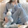 Abbigliamento da donna Sleep Casual Piajama Autunno e inverno 2023 Pantaloni a maniche lunghe di cotone puro Pantaloni Sweet School Homewear Set 231116 Dropliv Dhwem