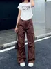 Spodnie damskie wiosna lato retro biały ładunek kobiety vintage 90s estetyczne luźne brązowe spodnie spadochronowe żeńskie hipisowe kieszenie