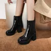 Stövlar Nya 2020 Autumn Winter Women Boots skor Ko patent läder höga klackar plattform svart beige skor kvinna klänning party kontor stövlar