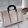 Women Designer Soft Tweed Tote Bag with Top Handle Two-Tone Patchwork 40x30cm Silver Metal Hardware Rivet Decoration Matelasse Chain Airport Shoulder Handbag