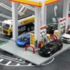 1 64 Gas Station Toy Model Diecast Miniature 1 43 Gulf Shell Racing Car Set Oil Tank Truck Collection Gift Boys Kid 231221