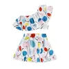 Bekleidungssets Baby Kinder Girls Rock Set One-Shoulder-Ruffenweste mit A-Line-Sommer-Obst-Print-Outfit