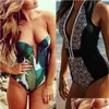 Womens Swimwear Wholesale- 2021 Bandeau One Piece Swimsuit Women Push Up Black Y Bodysuit Monokini High Cut Swim Suit Thong Bathing Dr Dhsje