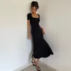 カジュアルドレス自家製のseせずに購入 - ファンシーブレイクフレンチスタイルのスクエアカラードレス夏の女性のスリムフィット半袖オーバー