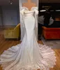 Magnifique robe de mariée sirène en dentelle, épaules dénudées, manches longues, en satin, grande taille, train de balayage, sur mesure, robe de plage, 328