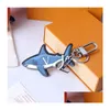 Keychains Lanyards Cartoon Kechechains Luxury Designer Fashion Keychain Keys Keys Buckle Gentine Cuir Blue Shark Pendant Letter Dhrcn