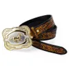 Belts Big Alloy Buckle Golden Horse Leather Belt Cowboy Leisure For Men Floral Pattern Jeans Accessories Fashion219J