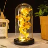 Fleurs décoratives Fleur de rose artificielle en verre dôme 24k Galaxie Lights LED colorés Cadeaux pour femmes mon Noël de la Saint-Valentin