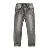 Men's Jeans Ly Fashion Vintage High Quality Retro Gray Distressed Ripped Men Straight Slim Selvedge Redline Denim Pants