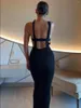 Casual Dresses Xnwmnz Women's Fashion 2023 Hollow Out Sticked Dress Women Party Style Wide Strap Open Back Slim Fit Simple Female Midi