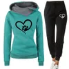 Pantalon de sweat-shirt féminin Set Coeur Print Sport tenue pour femmes Sweats-shirts à capuche Sweat-shirt Pantalon pour l'automne Winter Fitness 231222