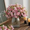 Decorative Flowers Artificial Bouquet Silk Small Rose Lilac Carnation Bridal For Wedding Party Home DIY Decoration