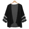 Kvinnors blusar Kvinnor Pure Color Shirts Fashion Mesh Panel 3/4 Bell Sleeve Shirt Chiffon Cardigan Top Casual Loose Female Without Button