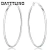 Hoop Huggie Bayttling 925 argent sterling 50 mm boucles d'oreilles roundes brillantes pour la femme glamour glamour bijoux de mariage Gift2612