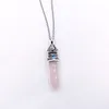 Chakra chakra argent couronne de pierre naturelle hexagonale colonne point pendentif rose quartz collier de conception de conception de bijoux pendentif accessoires