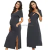 Maternity Dresses Modal Dress Round V Neck Short Sleeve Nursing Solid Color Clothes 230927 Drop Delivery Baby Kids Supplies Clothing Dhskc