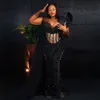 Luxueux grande taille Aso Ebi robes de bal manches longues perles robe de soirée formelle pour les occasions spéciales africain arabe noir femmes robes de fête d'anniversaire AM251