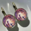 Stud Earrings 2024 Colorful Oil Painting Women And Tree Patterns Women's Abstract Glass Cabochon Jewelry Gift