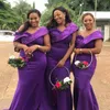 Purple Mermaid Bridesmaid Dresses One Shoulder Satin Appliqued Lace Elegant Promdress for African Arabic Black Women Formal Evening Gown Wedding Guest BR010