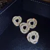 Stud Elegant Full Rhinestone Crystal Geometric Earrings For Women Circles Around Big Wedding Party JewelryStud212b
