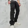 Herrlöst staplade raka jeans herrbyxor herrens fashionabla hiphop hål lapp mäns denim byxor 231222