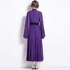 Lantern Rleeve Vintage Dontażowa sukienka Purple Woman Designer O Neck Slim Elegant Fit Formal Party Planowane sukienki szat 2024 Spring Fall Runway Holiday Ballgown