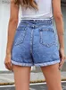 Shorts féminins Benuyffy Solide High Waited Straight Jean Shorts Femme 2023 Été Casual Streetwear Pocket Pocket Rold Hem Denim Shortsl231222