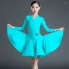 Scene Wear Children's Latin Dance Dress Kids Costumes Girls Mid-Sleeves V-Neck Split Top Skirt Ballroom SL5153