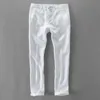 Mäns jeans 100% kvalitet ren linne casual byxor män märke långa byxor män affärsmode byxor för män pantalones pantaloni un pantalon j231222