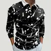 Men's T Shirts Male Tees Graffiti Print T-Shirts Long Sleeve Zipper Turndown Neck Leisure Trendy Streetwear Hawaiian Costume