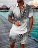 Herrspårar Summermönster Luxury 3D Print Casual Training Suit (2 -stycken set med dragkedja Polo -skjorta och shorts) Street Style Menswear