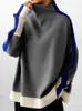Yeezzi 2023 moda donna contrasto di colore collo alto felpe senza cappuccio autunno inverno maniche lunghe pullover casual top 231221