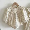 Mädchenkleider Frühling Herbst European American Style Kinder Prinzessin Kleider Baby Mädchen Rolren lang Ärmeln Baumwollblumendruck Schwestern Kleider