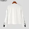 INCERUN Tops 2023 Korean Style Men's Black White Contrast Color Lace T shirts Casual Streetwear Loose O Neck Camiseta S 5XL 231222